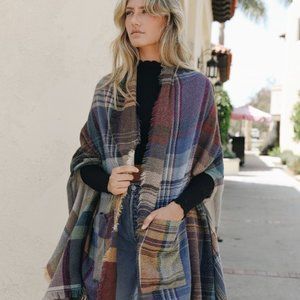 Cozy Plaid Ruana Shawl Blanket Autumn